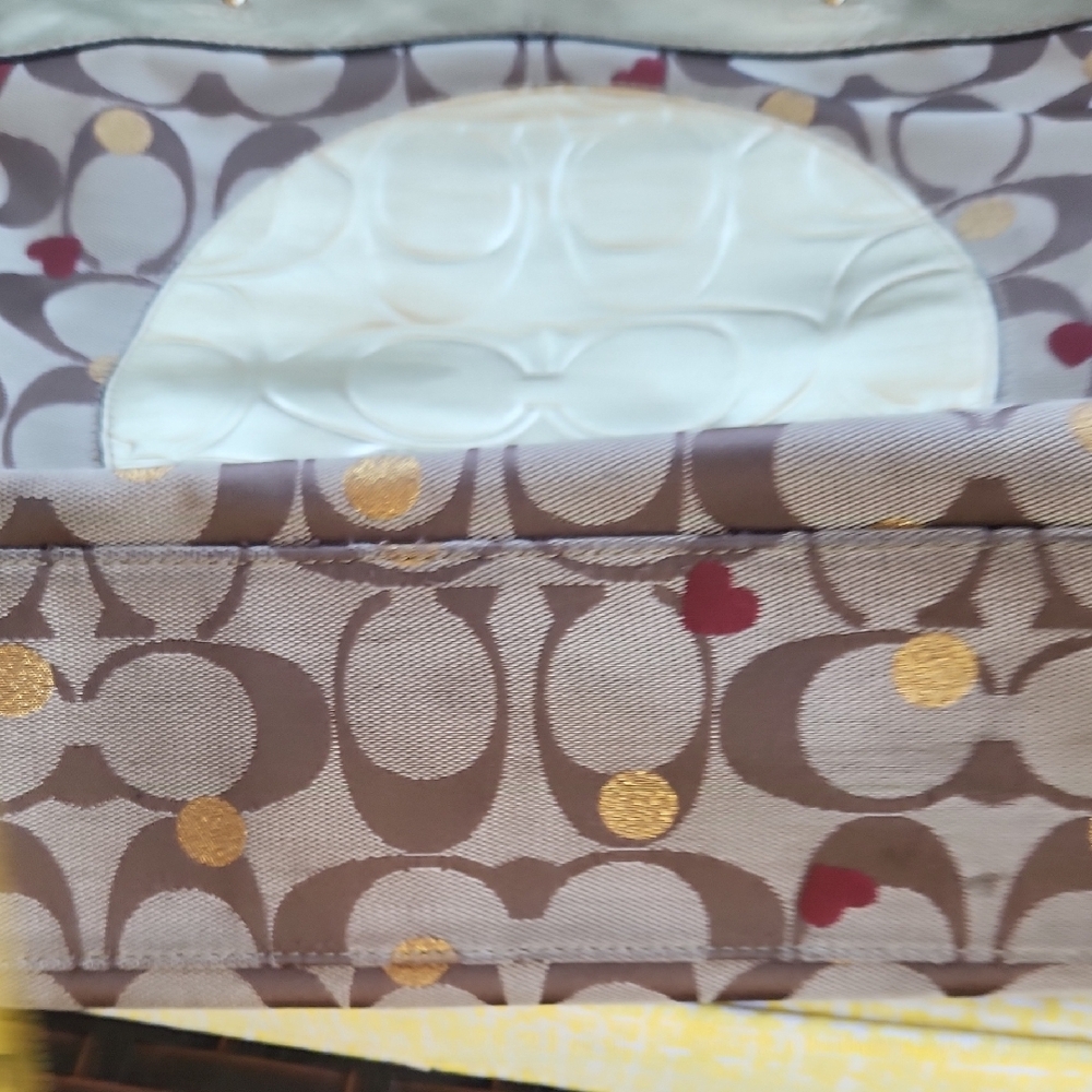 Coach Brown Signature Tote with Metallic Gold Trim - Picture 12 of 16